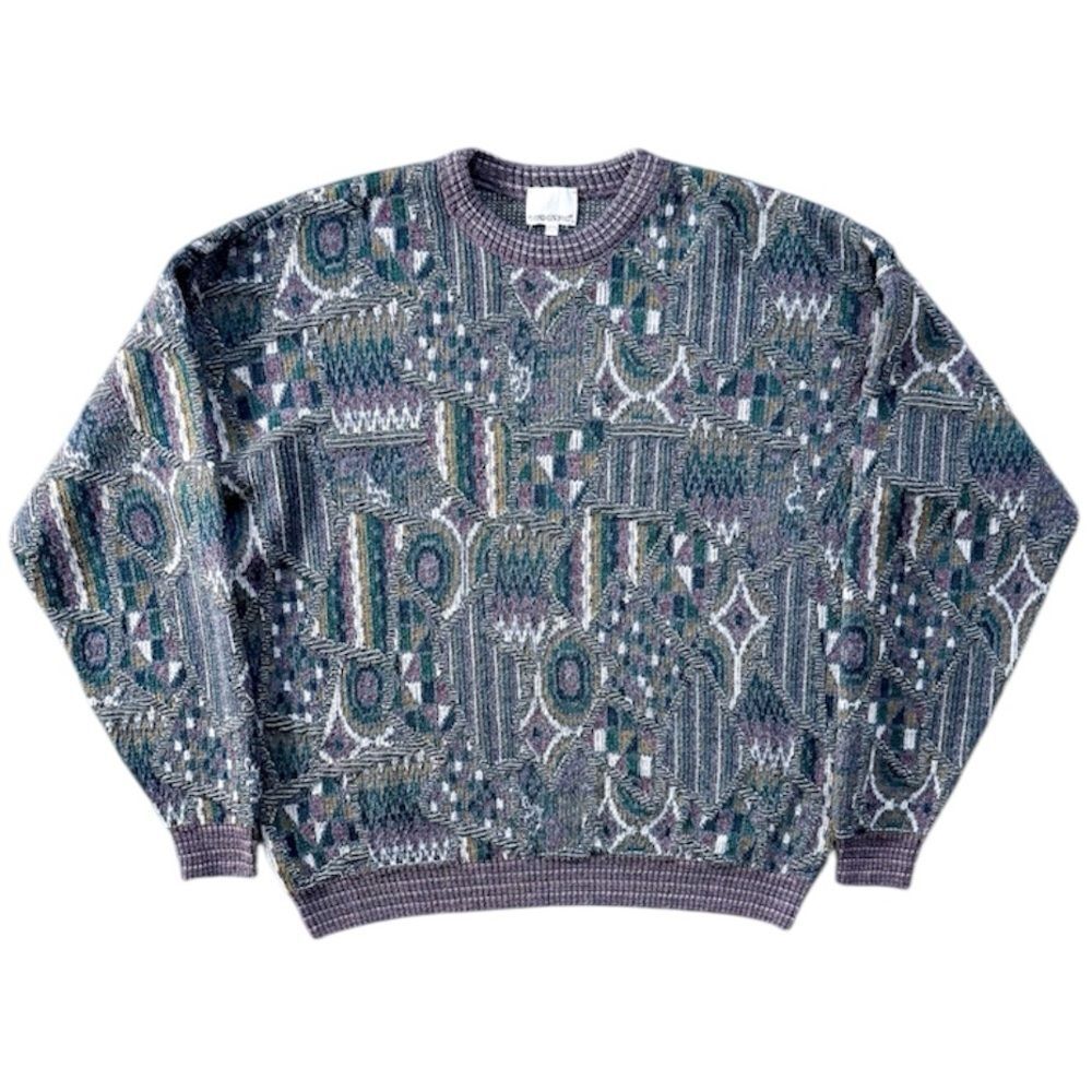 Vtg London Fog 90s Abstract Knit Sweater XXL 26.75x28.5 Eclectic Grandpa